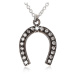 Stříbrný náhrdelník 925, ocelově šedá podkova pro štěstí, čiré zirkony