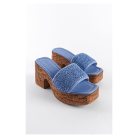 Capone Outfitters Cork Platform Sole Straw Single Strap Women's Slippers