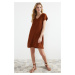 Trendyol Tile Wrap/Textured V-Neck Shift/Plain Knitted Mini Dress