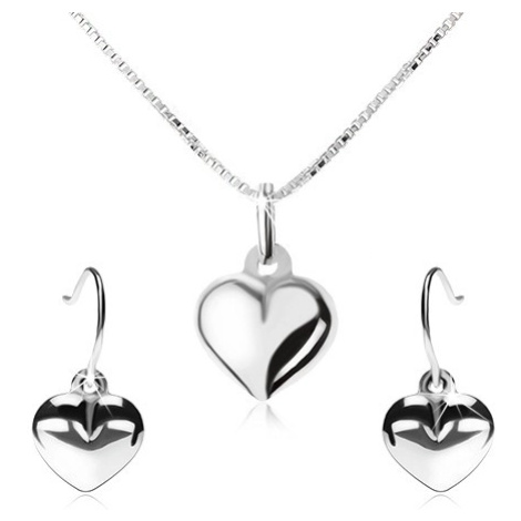 Stříbrná 925 sada - náhrdelník a visací náušnice, vypouklé srdce Šperky eshop