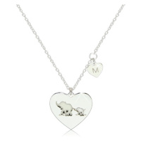 Stříbrný 925 náhrdelník - dvě lesklá symetrická srdíčka se slony a písmenem 