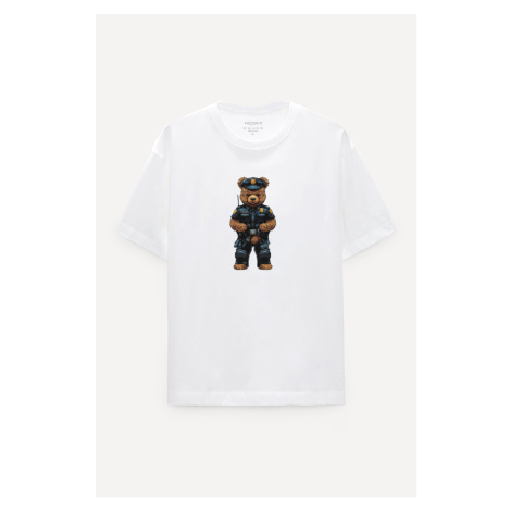 Oversized Tričko, Barva Bílá s Potiskem Policebear Hedrix