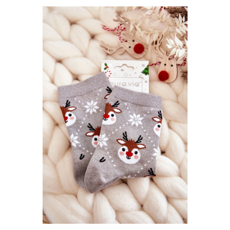 Dámské vánoční ponožky lesklé sobově šedé Kesi