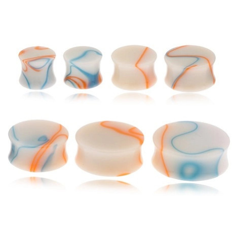 Akrylový plug do ucha, béžová farba, modro-oranžové línie - Tloušťka : 22 mm, Barva: Modro-oražo Šperky eshop
