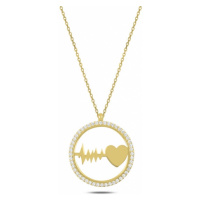 Klenoty Amber Stříbrný náhrdelník se zirkony tlukot srdce - zlacený