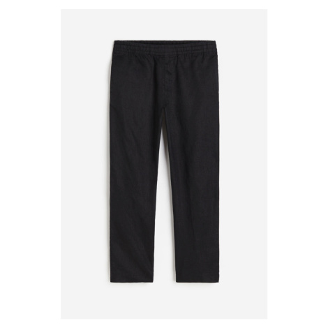 H & M - Lněné kalhoty Regular Fit - černá H&M