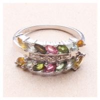 Prsten stříbrný s broušenými vícebarevnými turmalíny a zirkony Ag 925 014779 MT - 62 mm , 3,0 g