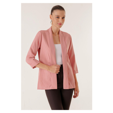 By Saygı Shawl Collar Length Lycra Double Sleeve Fabric Short Jacket