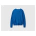 Benetton, Air Force Blue Crew Neck Sweater In Pure Merino Wool