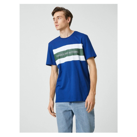 Koton Slogan Printed T-Shirt Color Blocked Crew Neck Short Sleeve