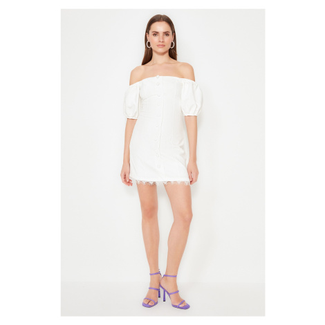 Trendyol White Button Detailed Evening Dress for a Wedding/Wedding Dress
