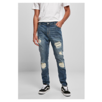 Heavy Destroyed Slim Fit Jeans modré silně zničené vyprané