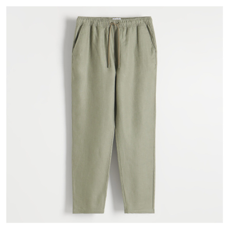 Reserved - Lněné kalhoty joggers - Khaki
