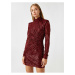 Koton Women's Sequin Dress Evening Dress High Neck Long Sleeve Short