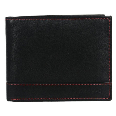 Grosso Kožená černá pánská peněženka s červenou nití v krabičce Černá