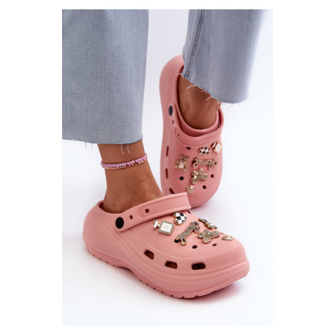 Dámské lehké pěnové pantofle na silné podrážce s růžovými špendlíky Effiora Kesi