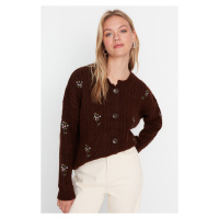 Trendyol Brown Embroidery Detailed Knitwear Cardigan