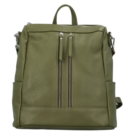 Stylový dámský kožený městský batoh Saul, zelená/vojenská Delami Vera Pelle