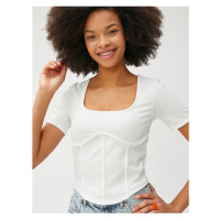 Koton Crop tričko s krátkým rukávem a korzetovým vzhledem, kulatý výstřih