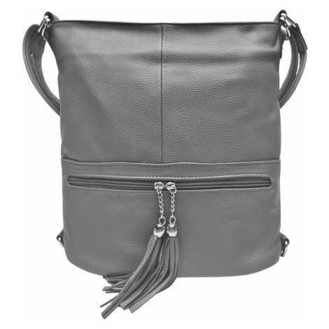 Stylový středně šedý kabelko-batoh 2v1 s třásněmi Minya BELLA BELLY