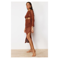 Trendyol Brown Maxi Knitted Cut Out/Window Knitwear Look Beach Dress