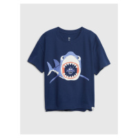 Tmavě modré klučičí tričko s potiskem žraloka GAP