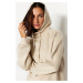 Trendyol Cream Hooded Diver/Scuba Knitted Sweatshirt