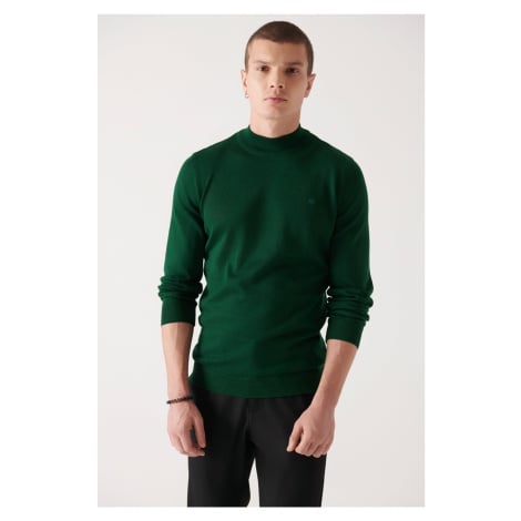 Avva Men's Green Half Turtleneck Wool Blended Regular Fit Knitwear Sweater