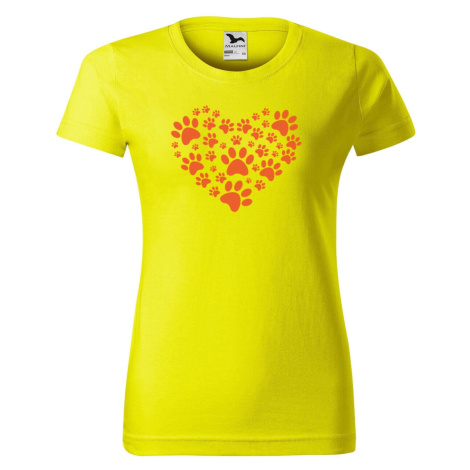 DOBRÝ TRIKO Dámské tričko s potiskem Psí tlapky srdce Barva: Citrónová