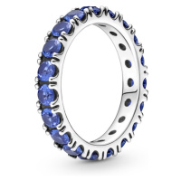 Pandora Třpytivý stříbrný prsten s modrými krystaly Eternity Timeless 190050C02 52 mm