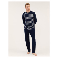 Modrá pánská pruhovaná pyžamová souprava z čisté bavlny Marks & Spencer