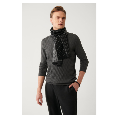 Avva Men's Dark Gray Knitwear Sweater Half Turtleneck Front Textured Cotton Regular Fit
