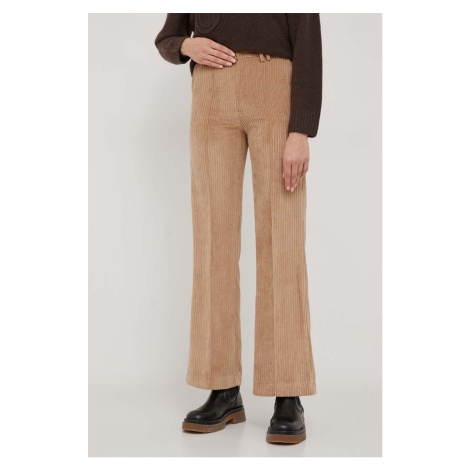 Manšestrové kalhoty United Colors of Benetton hnědá barva, high waist