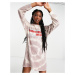 Daisy Street oversized long sleeve t-shirt dress with sports graphic-Brown