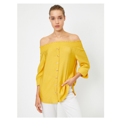 Dámská žlutá košile Koton s knoflíky a odhalenými rameny