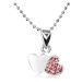 Stříbrný náhrdelník 925, řetízek z malých kuliček, dvě srdce, růžové zirkony