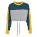 Ladies Cropped 3-Tone Stripe Crew - grey/jasper/chromeyellow