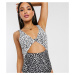ASOS DESIGN recycled tall twist front cut out swimsuit in mixed mono spot print-Multi