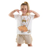 Denokids Happy Rabbit Ruffle Girls Summer T-shirt Glitter Shorts Set