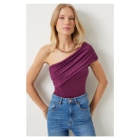 Happiness İstanbul Women's Plum One Shoulder Gathered Knitted Blouse