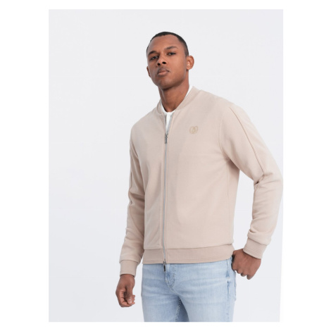 Men's lightweight bomber jacket with logo lining - light beige V2 OM-JANP-0153 Ombre