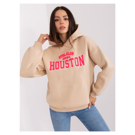 BÉŽOVÁ MIKINA S NÁPISEM A KAPUCÍ HOUSTON -BEIGE BASIC