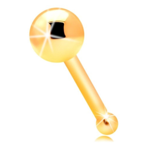 Piercing do nosu ve žlutém 14K zlatě - rovný tvar, lesklá hladká kulička Šperky eshop