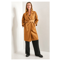 Bianco Lucci Women's Sleeve Fold Belted Trench Coat