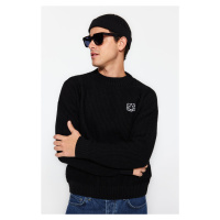 Trendyol Black Oversize Fit Wide Fit Crew Neck Embroidered Knitwear Sweater