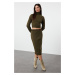 Trendyol Khaki Midi Pencil Knitwear Skirt