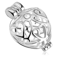Otevírací přívěsek z 925 stříbra - vypouklé srdce ozdobené ornamenty, lesklý povrch