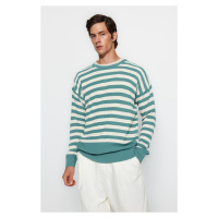 Trendyol Mint Oversize Fit Wide Fit Crew Neck Striped Knitwear Sweater