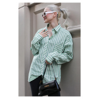 Madmext Green Striped Oversize Women's Shirt