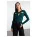 Trendyol Emerald Green Cut Out and Gathered Detailed Fitted/Fits Body Elastic Snap Knit Bodysuit